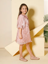 Girls Peach Party Wear Dress Belt with Purse
