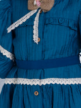 Girls Blue Casual Full Sleeves Dress with Belt