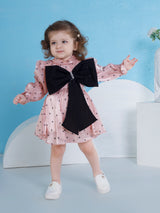 Girls Peach Party Full Sleeves Dress with Belt