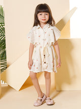Girls Pink Party Half Sleeves Dress with Inner & Belt