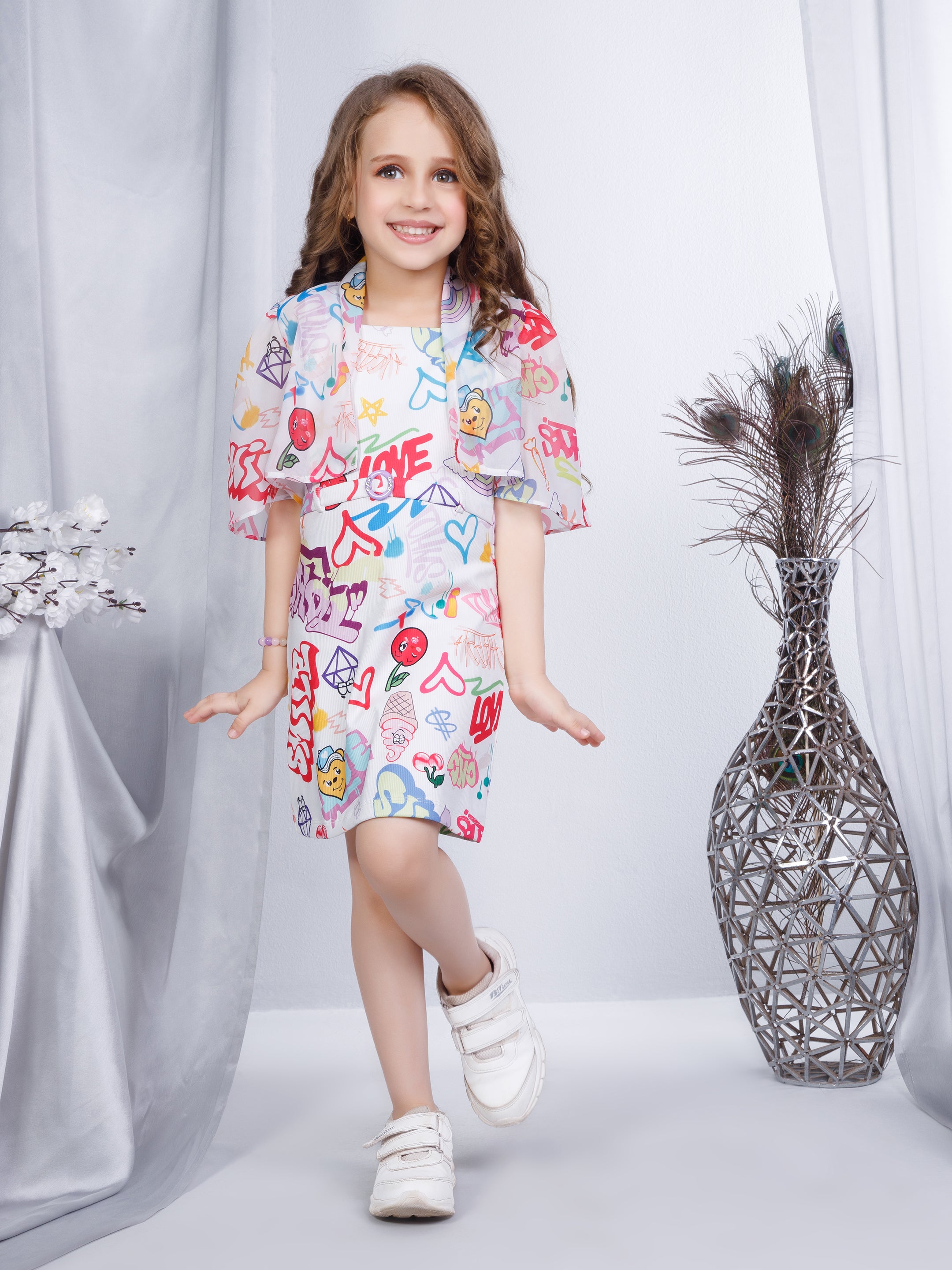 Girls Multicolor Casual Wear Dress Set