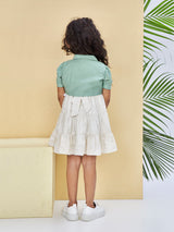 Girls Green Party Half Sleeves Dress with Jacket