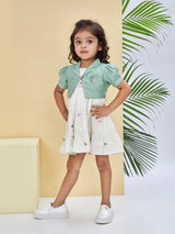 Girls Green Party Half Sleeves Dress with Jacket