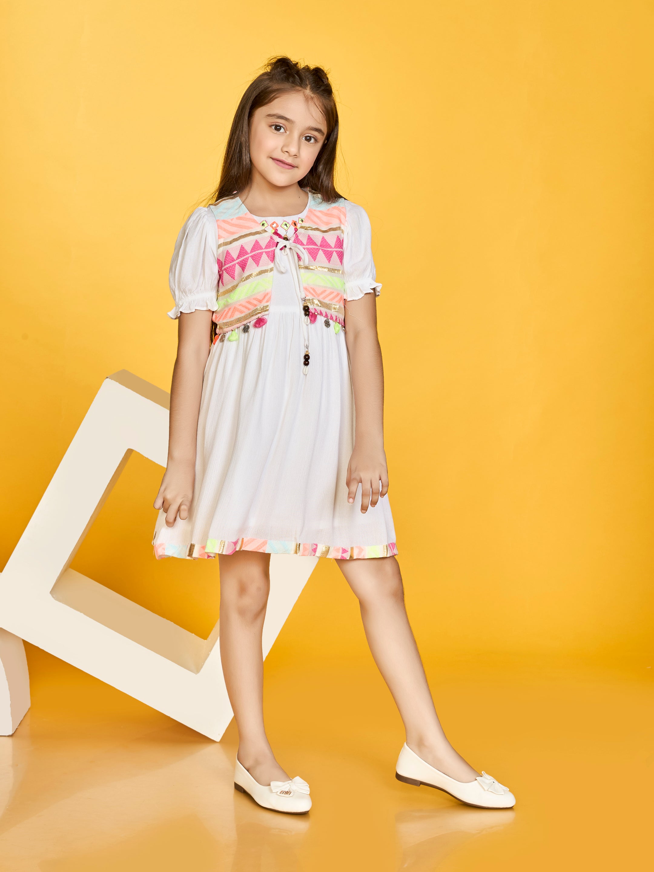 Girls White Festive Dress with Jacket