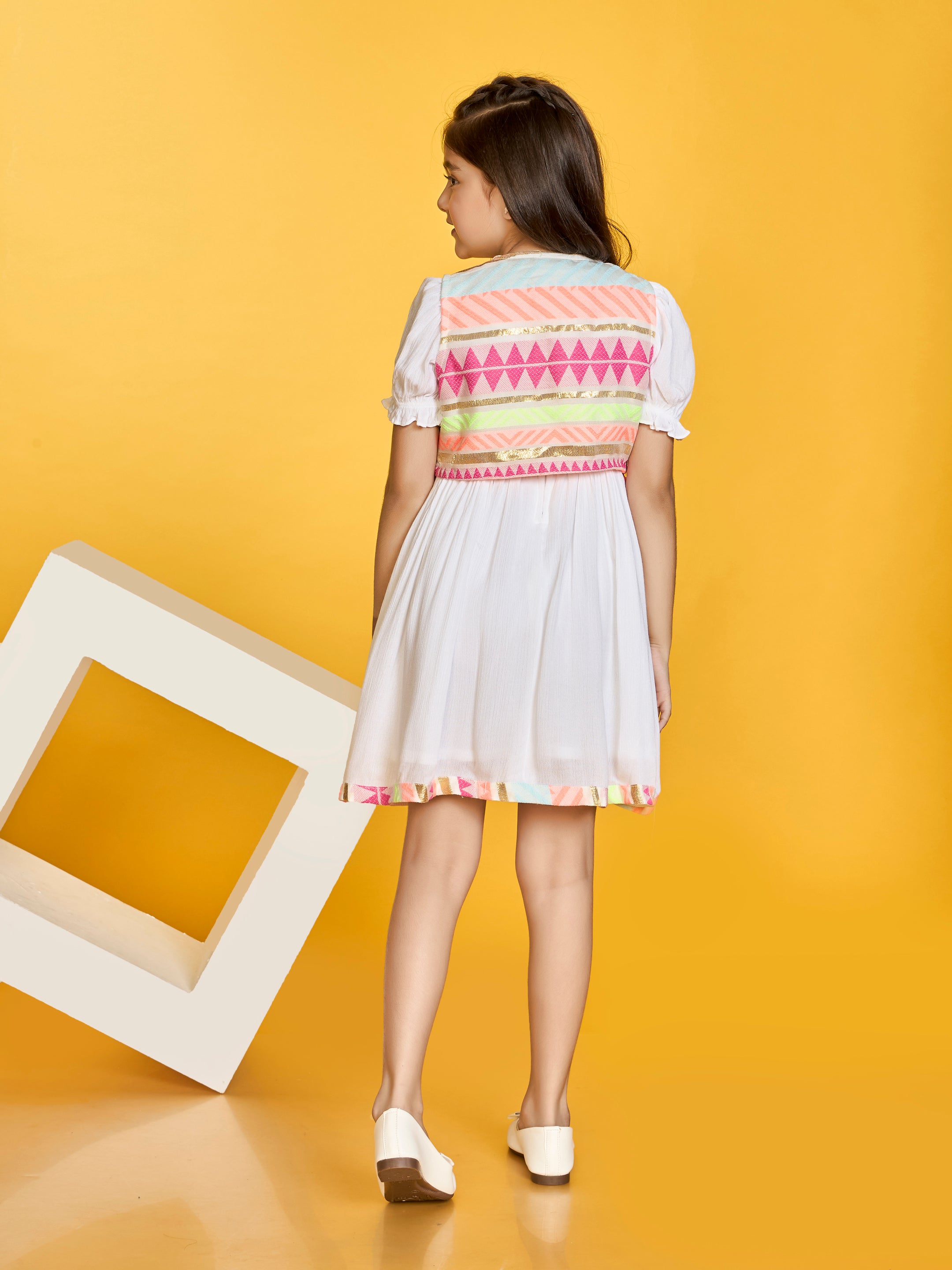 Girls White Festive Dress with Jacket