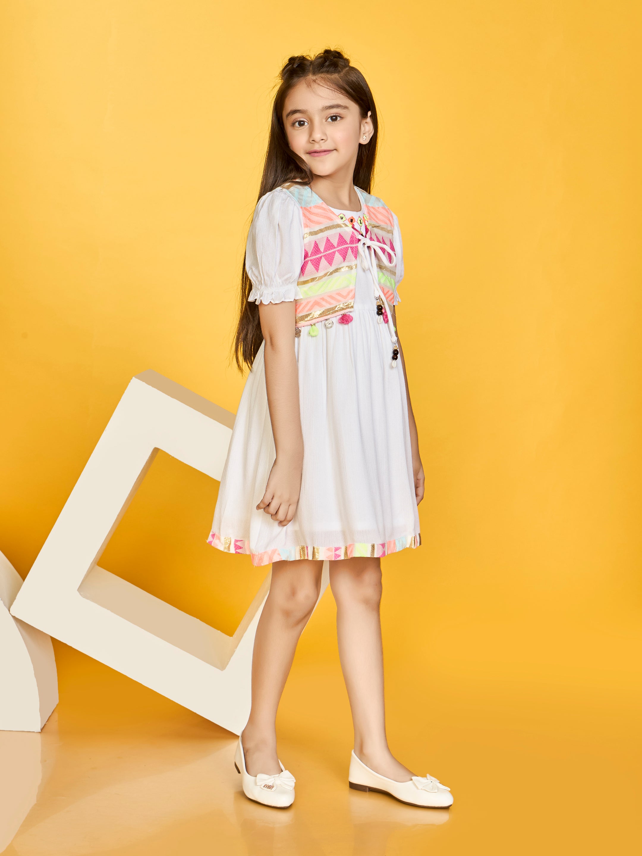 Girls White Festive Dress with Jacket