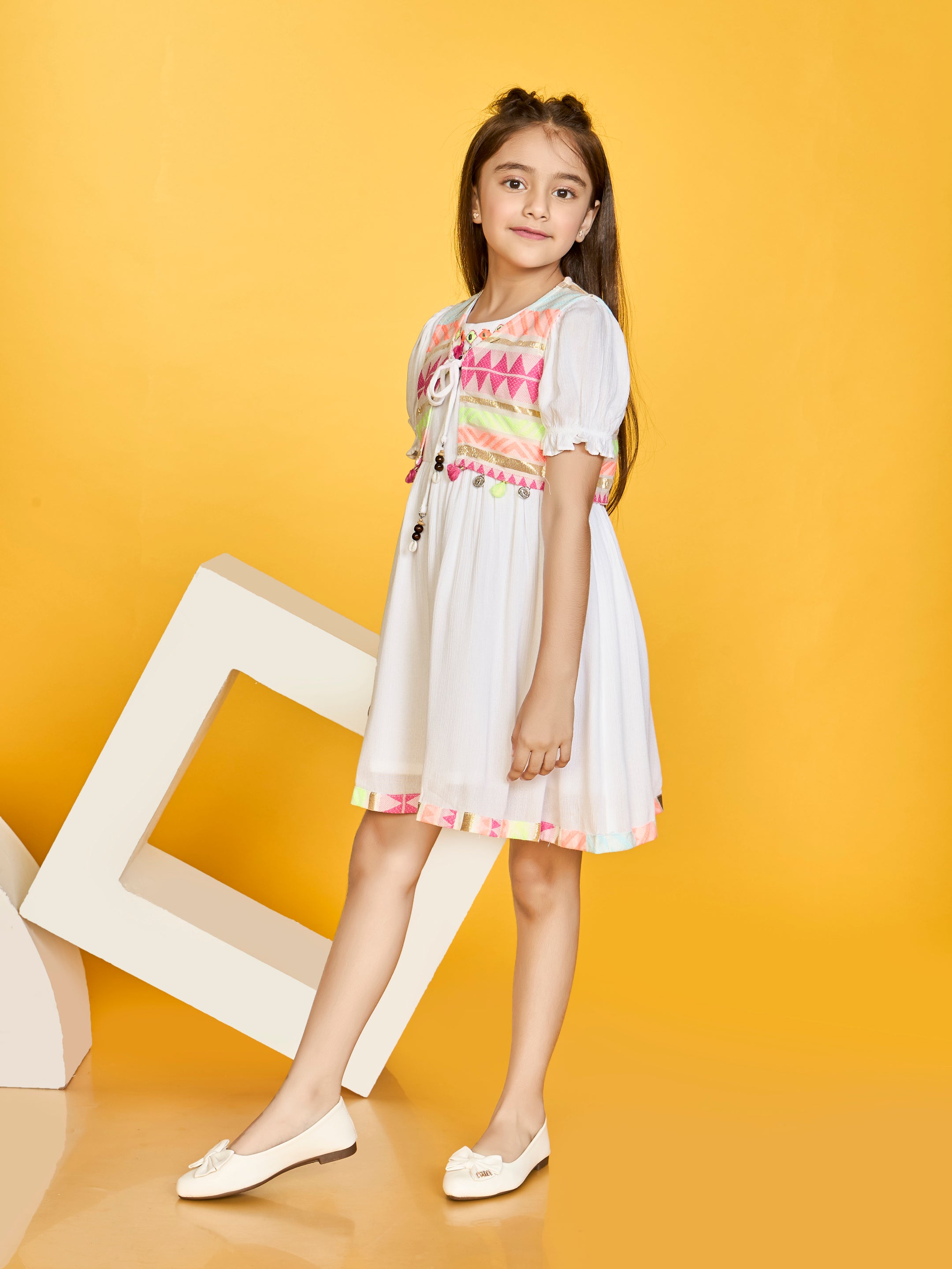 Girls White Festive Dress with Jacket