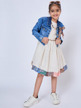 Girls Beige Festive Wear Dress Set