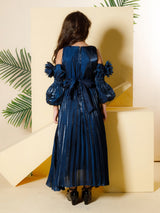 Girls Teal Blue Party Wear Gown With Belt