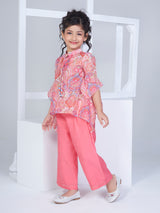 Girls Peach Festive Top With Inner & Pant