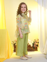 Girls Green Festive Wear Top and Pant Set