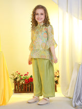 Girls Green Festive Wear Top and Pant Set