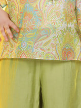 Girls Green Festive Wear Top and Pant Set