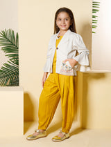 Girls Mustard Festive Top Pant with Jacket