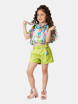 Girls Green Casual Wear Top and Shorts Set