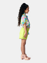 Girls Green Casual Wear Top and Shorts Set