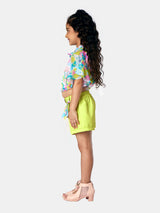 Girls Green Casual Wear Top and Shorts Set