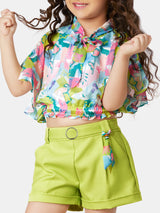 Girls Green Casual Wear Top and Shorts Set