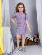 Girls Purple Festive Wear Top and Shorts Set