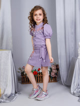 Girls Purple Festive Wear Top and Shorts Set