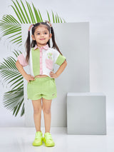 Girls Green Casual Half Sleeves Shorts With Top