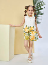 Girls Cream Casual Wear Top and Shorts Set