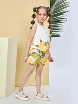 Girls Cream Casual Wear Top and Shorts Set