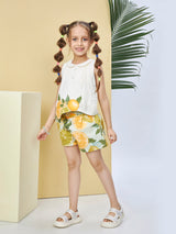 Girls Cream Casual Wear Top and Shorts Set