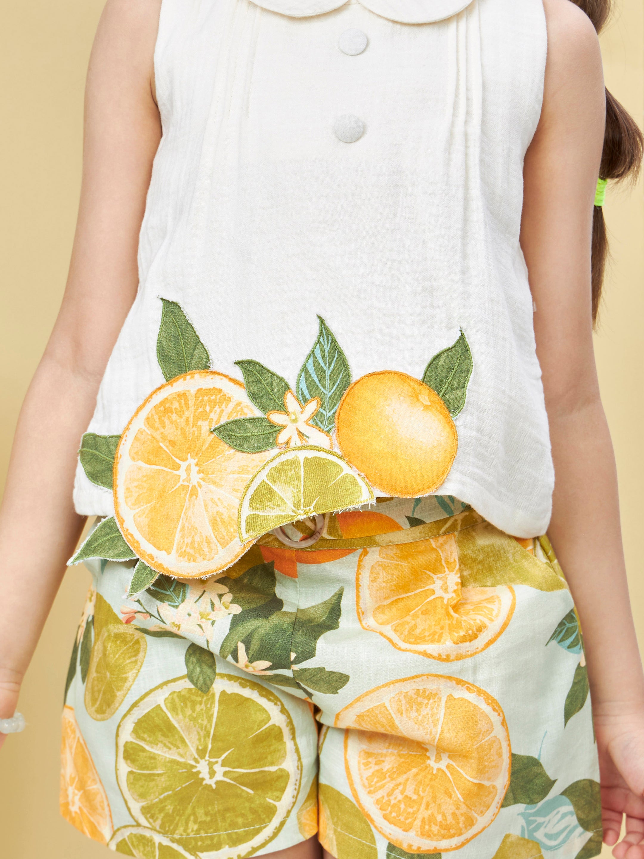 Girls Cream Casual Wear Top and Shorts Set