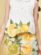 Girls Cream Casual Wear Top and Shorts Set