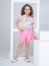 Girls Multicolor Casual Wear Top and Shorts Set