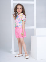 Girls Multicolor Casual Wear Top and Shorts Set