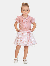 Girls Peach Party Half Sleeves Skirt With Top