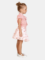 Girls Peach Party Half Sleeves Skirt With Top