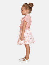 Girls Peach Party Half Sleeves Skirt With Top