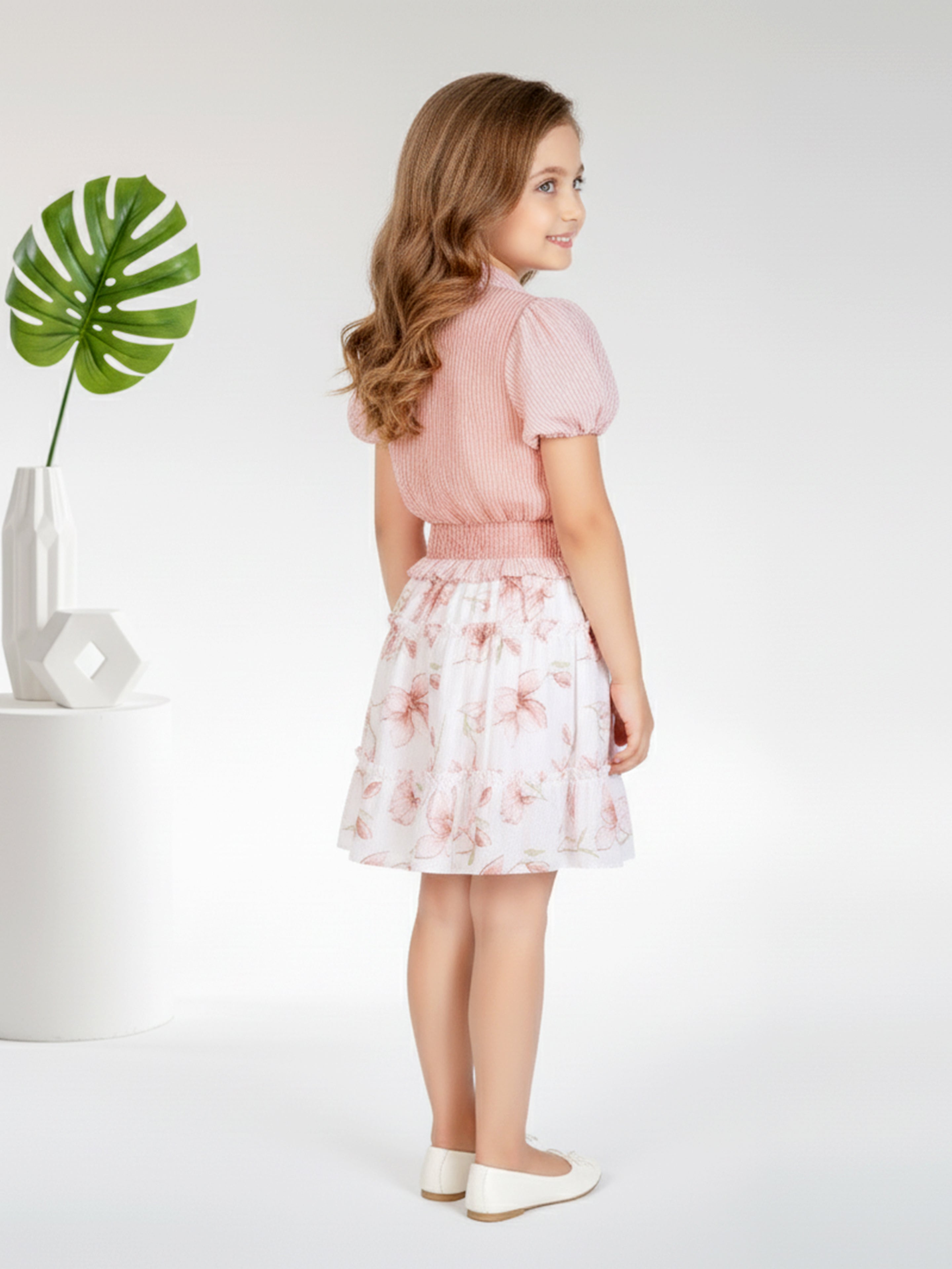 Girls Peach Party Wear Skirt With Top