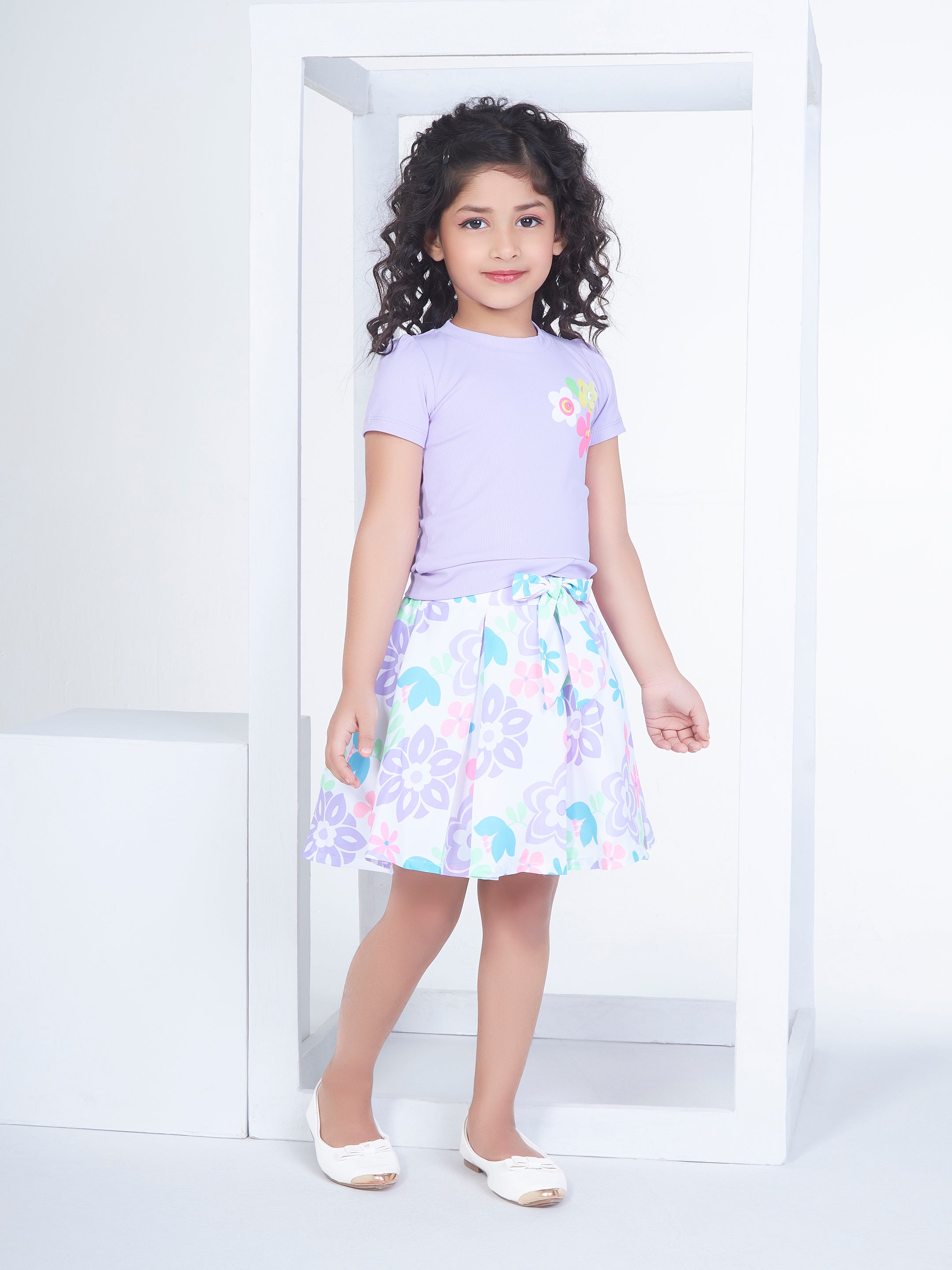 Girls Purple Casual Skirt With Top