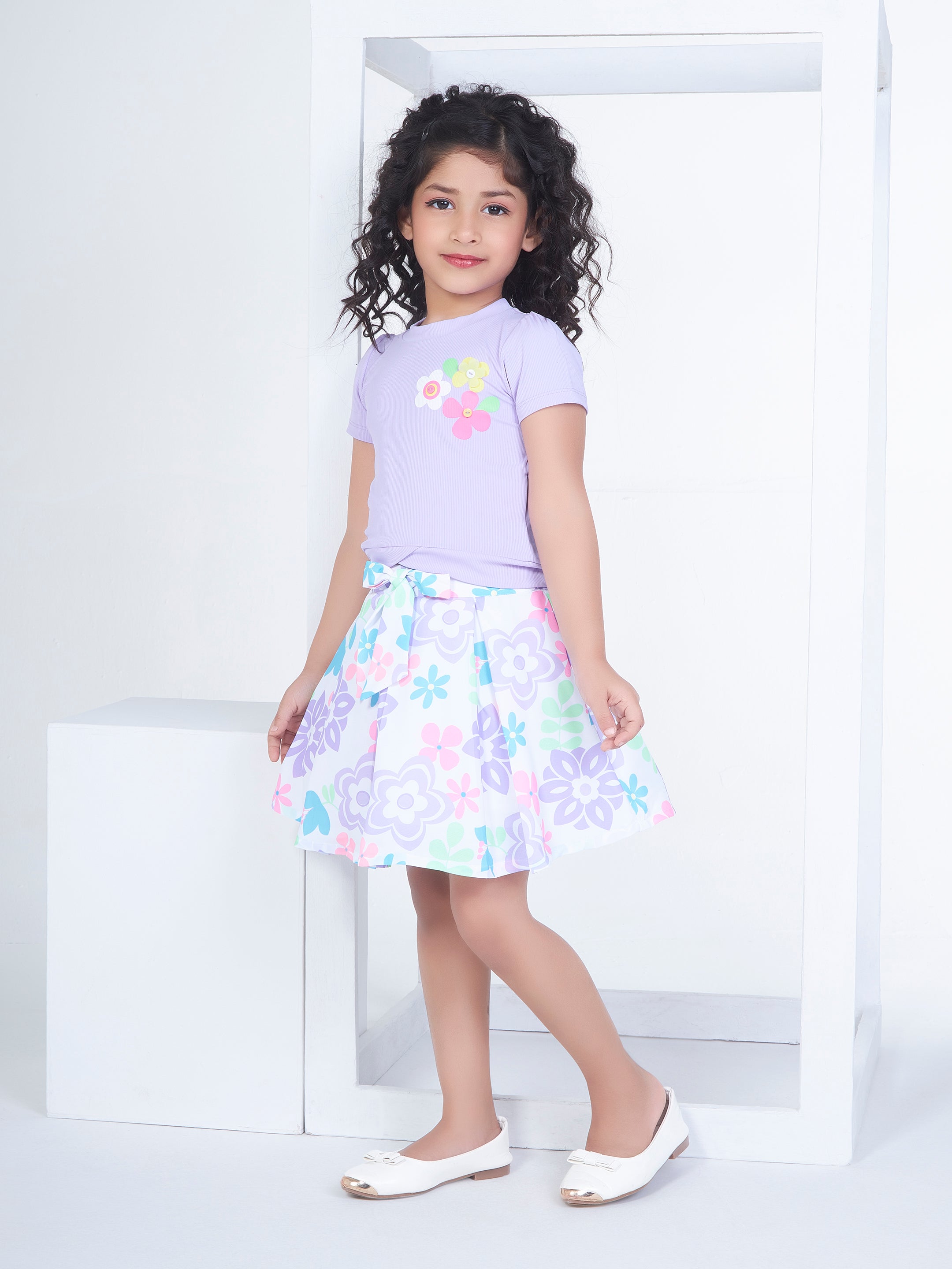 Girls Purple Casual Skirt With Top