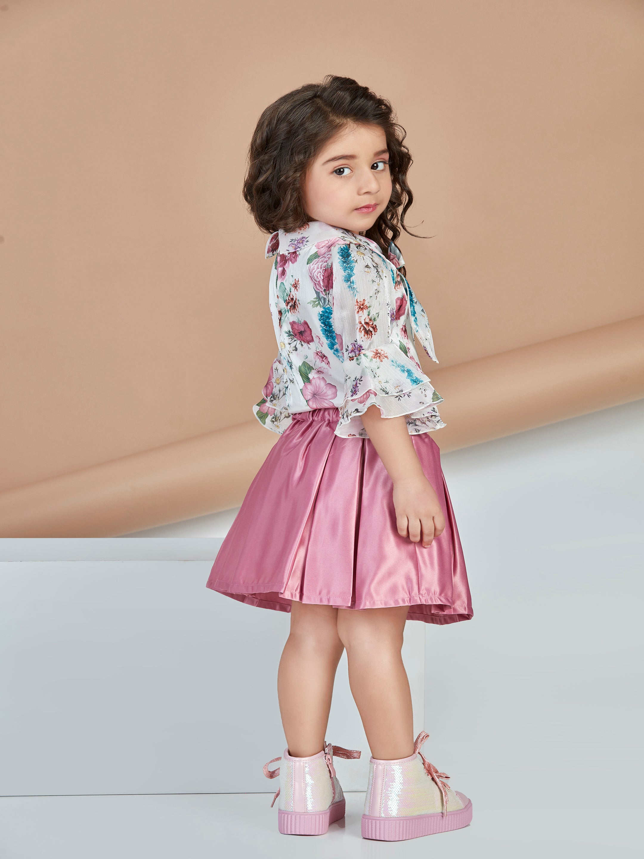 Girls Pink Casual Skirt with Top