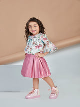 Girls Pink Casual Skirt with Top