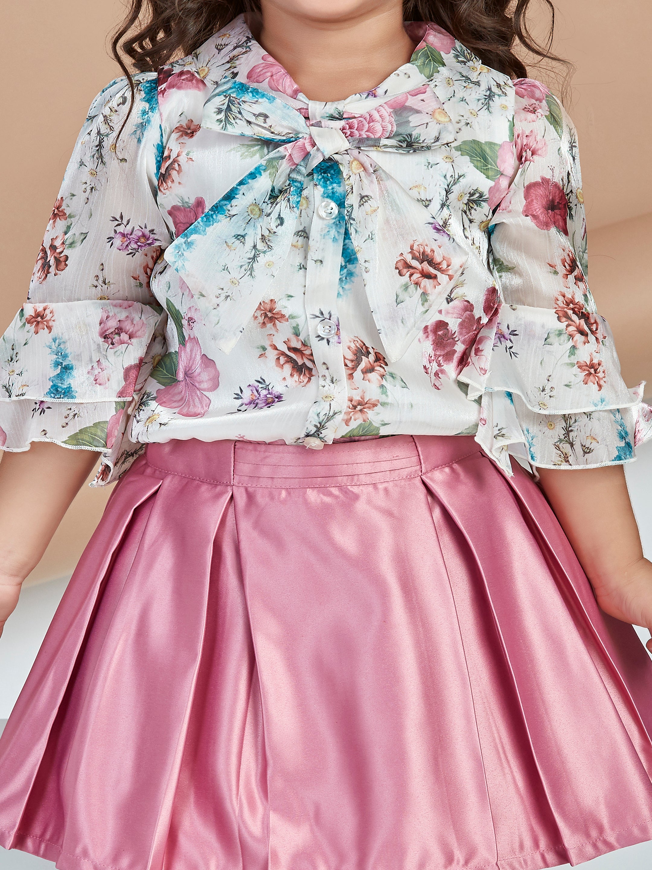 Girls Pink Casual Skirt with Top
