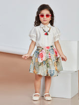 Girls Olive Green Festive Skirt Top & Neckpiece