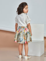 Girls Olive Green Festive Skirt Top & Neckpiece