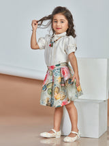 Girls Olive Green Festive Skirt Top & Neckpiece