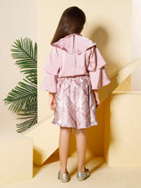 Girls Pink Party Wear Top With Skirt