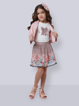Girls Peach Casual Skirt Top Jacket & Legging