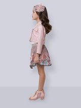Girls Peach Casual Skirt Top Jacket & Legging