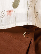 Girls Brown Festive Half Sleeves Skort with Top