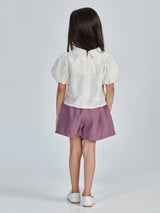 Girls Pink Festive Half Sleeves Skort with Top