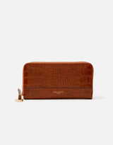 Women's Brown Casual Textured Zipper Wallet